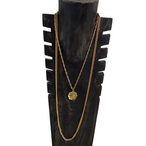 VINTAGE FREIRICH DOUBLE STRANDS STAMPED YELLOW CHAIN 15"‎ NECKLACE